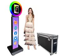 ZLPOWER Cabine photo portable pour iPad 10,2" 11" 11" 12,9 pouces 12,9" station de selfie avec logo personnalisé avec anneau lumineux LED RVB rond et étui de vol pour événements location de mariage