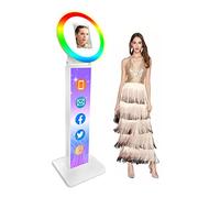 ZLPOWER Cabine photo portable pour iPad 25,4 cm - Coque en métal pour selfie - Avec anneau lumineux LED RVB réglable - Logo personnalisé pour fêtes, mariages, expositions, location, entreprise (blanc)