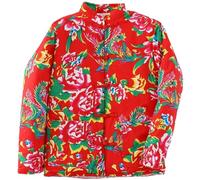 ZLPTR Veste en coton pour l'automne et l'hiver, manteau épaissi du nord-est de la Chine imprimée, style tang, vêtements ethniques, veste décontractée, Rouge, 4XL