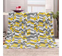 ZLQBed Plaid Couverture Polaire Gris Jaune Zigzag Ouverture de Lit en Microfibre Jeté de Lit Canapé Douce et Chaude Flanelle Plaid pour Canapé, Lit, Voyages, Adultes, Enfants, Animaux, 150x200cm
