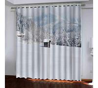 ZLQBed Rideau Occultant Neige Chalet Isolant Thermique Rideaux à Oeillets Rideau Fenetre pour Chambre Salon 2 Pièces, 150x166cm