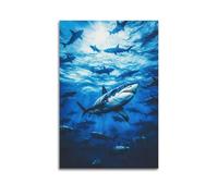 ZLQYHW Poster animal marin horrible requins en groupe œuvre d'art sur toile décorative pour chambre à coucher 30 x 45 cm
