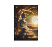 ZLQYHW Poster zen Le Bouddha sous le grand arbre décoratif sur toile pour chambre à coucher 30 x 45 cm
