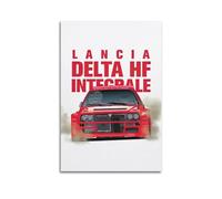 ZLQYHW WRC Affiche de course de rallye rouge Delta HF INTÉGRALE vintage voiture de course décorative sur toile pour chambre à coucher 30 x 45 cm