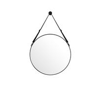 ZLSNOBLE Round Mirror, Wall Decor Round Mirror with Adjustable Hanging Leather Strap, Entryway, Bathroom, Bedroom and Entryway Vanity(Black,50cm)