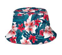 Zltegako Chapeau bob hawaïen à large bord avec fleurs tropicales pour femme - Accessoires de plage et de voyage, Motif de fleurs tropicales-13, taille unique