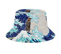 Zltegako Chapeau bob japonais avec motif vagues de mer pour femmes, hommes, adolescents - Chapeau de soleil d'été pliable - Unisexe, Comme indiqué sur la photo, taille unique