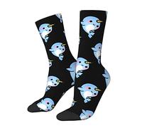 Zltegako Chaussettes mignonnes narval, chaussettes fantaisie amusantes pour homme, femme, adolescent, blanc, taille unique, Comme indiqué sur la photo, Taille unique