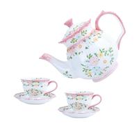 ZLUDIO Lot de 2 tasses à thé en céramique rose avec soucoupe et théière de 1 048,9 g, tasses à latte en porcelaine, tasse à expresso, service à café pour goûter, passe au micro-ondes et au