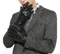 ZLUXURQ Gants de conduite à écran tactile pour hommes en cuir d'agneau souple noir doublé en cachemire