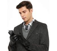 ZLUXURQ Gants d'hiver à écran tactile en cuir d'agneau doux pour hommes, noirs, doublés en cachemire, confortables et chauds.