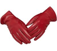 ZLUXURQ Gants en cuir d'agneau véritable doux rouge pour femmes avec écran tactile pour temps froid doublés en cachemire