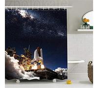 ZLWSSA 3D Rideau De Douche Imperméable Ensemble De Navette Spatiale sur Décoller Découverte Mission pour Explorer Galaxy Vaisseau Spatial Solaire 180x200cm