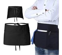ZLXFT Tablier Réglable avec Poches, à Cravate Avant Noir, Taille Courte pour Chef Service Restaurant Bar Café