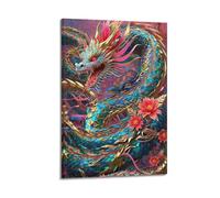 ZlXXYZ Affiches murales modernes sur toile d'art familial - Poster fantaisie - Dragon coloré - Look magnifique spectacle de splendeur mythique - Peinture décorative - 30 x 45 cm - Style cadre