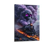 ZlXXYZ Affiches murales modernes sur toile - Poster de scène - Crâne - Train à vapeur - Navettes à travers le feu - Mer - spectacle sombre et cool - Peinture artistique de goût personnel - 30 x 45 cm