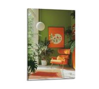 ZlXXYZ Affiches murales modernes sur toile - Poster d'intérieur - Mur vert et chaise orange avec des plantes fraîches et tendance - Améliorer le style de la maison - Peinture décorative de 50 x 75 cm