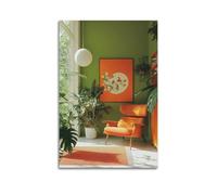 ZlXXYZ Affiches murales modernes sur toile - Poster d'intérieur - Mur vert et chaise orange avec plantes fraîches et tendance - Améliorer le style de la maison - Peinture décorative 30 x 45 cm - Style