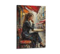 ZlXXYZ Affiches murales modernes sur toile représentant une femme qui aime passer du temps dans un café avec une atmosphère complète - Ajoutez une atmosphère artistique à l'espace - 60 x 90 cm - Style