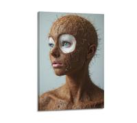 ZlXXYZ Affiches sur toile d'art pour salon - Art surréaliste - Fibre de coco - Visage humain - Sculpture créative - Peinture décorative - 50 x 75 cm - Style cadre