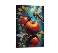 ZlXXYZ Affiches sur toile pour salon - Illustration artistique - Combinaison de pommes, abeilles en fleurs - Charme de vitalité naturelle - Peinture décorative - 40 x 60 cm - Style cadre