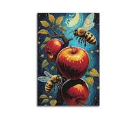 ZlXXYZ Affiches sur toile pour salon - Illustration artistique - Combinaison de pommes, abeilles, fleurs - Charme de vitalité naturelle - Peinture décorative - 20 x 30 cm - Style sans cadre
