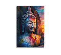 ZlXXYZ Impression sur toile d'art familial moderne - Poster religieux - Bouddha coloré sculpté sur rocher - Peinture du patrimoine culturel vivant - 40 x 60 cm - Style sans cadre