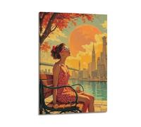 ZlXXYZ Impression sur toile de salon - Poster de personnages - Motif coucher de soleil au bord de la rivière - Collection de rêves - Beauté détendue - Art décoratif - 30 x 45 cm - Style cadre