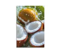 ZlXXYZ Impression sur toile de salon sans cadre Motif noix de coco fraîches avec éclaboussures d'eau 30 x 45 cm