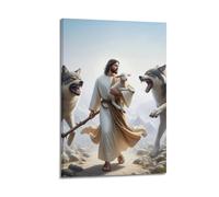 ZlXXYZ Impression sur toile murale moderne avec cadre Motif berger protégeant l'agneau des loups 30 x 45 cm