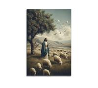 ZlXXYZ Impression sur toile murale moderne familiale, affiche religieuse, berger et troupeau, scène paisible, montrant gentillesse et sérénité, peinture décorative de style sans cadre, 60 x 90 cm