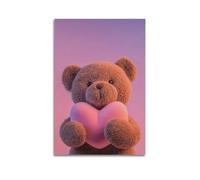 ZlXXYZ Impression sur toile murale moderne - Motif ours en peluche avec cœur - Ajoute un charme doux à la décoration - 40 x 60 cm - Style sans cadre