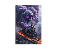 ZlXXYZ Impression sur toile murale moderne - Motif tête de mort - Train à vapeur - Navettes à travers le feu et la mer - Style sombre et cool - 20 x 30 cm - Style sans cadre