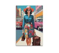 ZlXXYZ Impression sur toile murale moderne - Motif voyageur élégant - Décoration rétro - 60 x 90 cm - Sans cadre