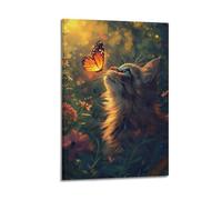ZlXXYZ Impression sur toile murale pour salon - Motif chat et papillon - Paysage de rêve - 20 x 30 cm - Style cadre