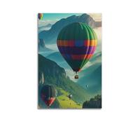 ZlXXYZ Impression sur toile murale pour salon - Paysage - Montgolfières flottantes dans les montagnes - Affiche décorative - 60 x 90 cm - Sans cadre