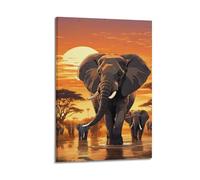 ZlXXYZ Impression sur toile murale pour salon - Poster d'animaux - Éléphants troupeaux de safari - Art décoratif - 50 x 75 cm - Style cadre