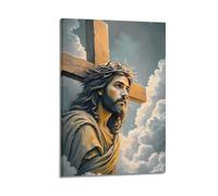 ZlXXYZ Impression sur toile murale pour salon - Poster religieux Jésus avec croix et couronne d'épines - 40 x 60 cm - Style cadre