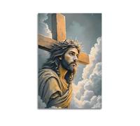 ZlXXYZ Impression sur toile murale pour salon - Poster religieux Jésus avec croix et couronne d'épines - 50 x 75 cm - Style sans cadre