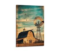 ZlXXYZ Impression sur toile murale pour salon - Poster rural vintage - Motif grange et moulin à vent - 20 x 30 cm - Style cadre