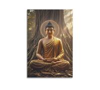 ZlXXYZ Impression sur toile pour salon - Affiche religieuse Bouddha sous l'arbre de Bodhi - Décoration d'art sacrée et sereine - 50 x 75 cm - Style sans cadre