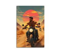 ZlXXYZ Impression sur toile pour salon - Aventure - Motif moto du désert - Coucher de soleil - 20 x 30 cm - Sans cadre