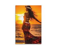 ZlXXYZ Impression sur toile pour salon - Danse de plage hawaïenne - Hula coucher du soleil - Peinture décorative sans cadre - 30 x 45 cm