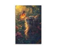 ZlXXYZ Impression sur toile pour salon - Impression sur toile - Motif chat et papillon - Paysage de rêve - 20 x 30 cm - Sans cadre