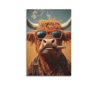 ZlXXYZ Impression sur toile pour salon - Motif animal - Vache cool portant des lunettes de soleil - Peut contenir un cigare plein de personnalité tendance - Art décoratif - 60 x 90 cm - Style sans