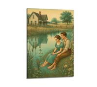 ZlXXYZ Impression sur toile pour salon - Motif pastoral - Motif pastoral - Amoureux du lac - Transmettre l'amour calme - Art décoratif chaud - 60 x 90 cm - Style cadre