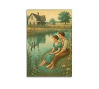 ZlXXYZ Impression sur toile pour salon - Pastorale - Motif pastoral - Amoureux du lac - Transmettre l'amour calme - Art décoratif chaleureux - 30 x 45 cm - Style sans cadre