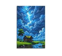 ZlXXYZ Impression sur toile pour salon - Paysage - Cabine sous la foudre et les nuages - Étreintes magiques et calmes - Nature - Poésie - Espace rêveur - Art décoratif - 30 x 45 cm - Style sans cadre