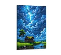ZlXXYZ Impression sur toile pour salon - Paysage - Cabine sous la foudre et les nuages - Étreintes magiques et silencieuses - Nature - Poésie - Espace rêveur - Art décoratif - 40 x 60 cm - Style cadre