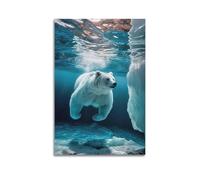 ZlXXYZ Poster moderne sur toile représentant un ours polaire nageant sous la glace - 40 x 60 cm - Sans cadre